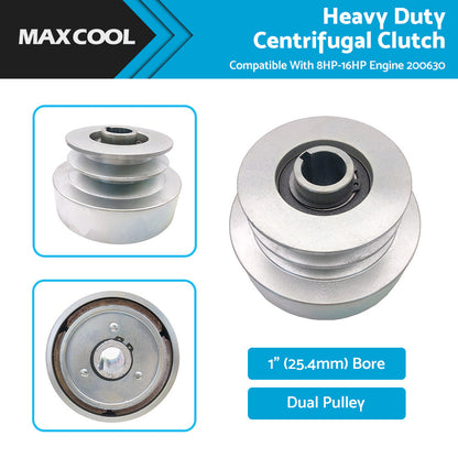 Heavy Duty Centrifugal Clutch 25. 4mm 1inch Bore DUAL PULLEY 8HP-16HP Engine 200630-3
